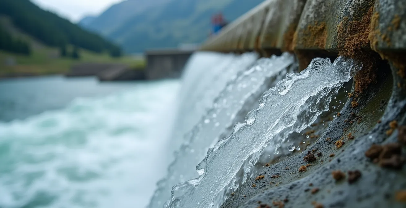 Barrage hydroélectrique monumental dans un paysage alpin