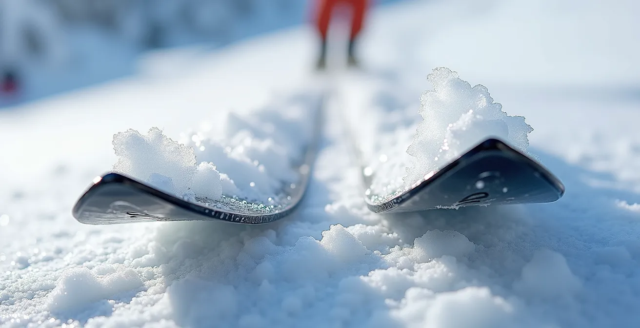 Comparaison visuelle de la technique de ski sur neige dure versus neige molle de printemps