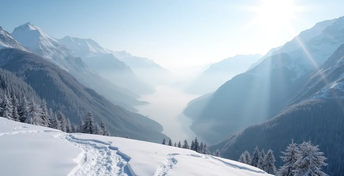 Vallée alpine isolée sans trace humaine visible